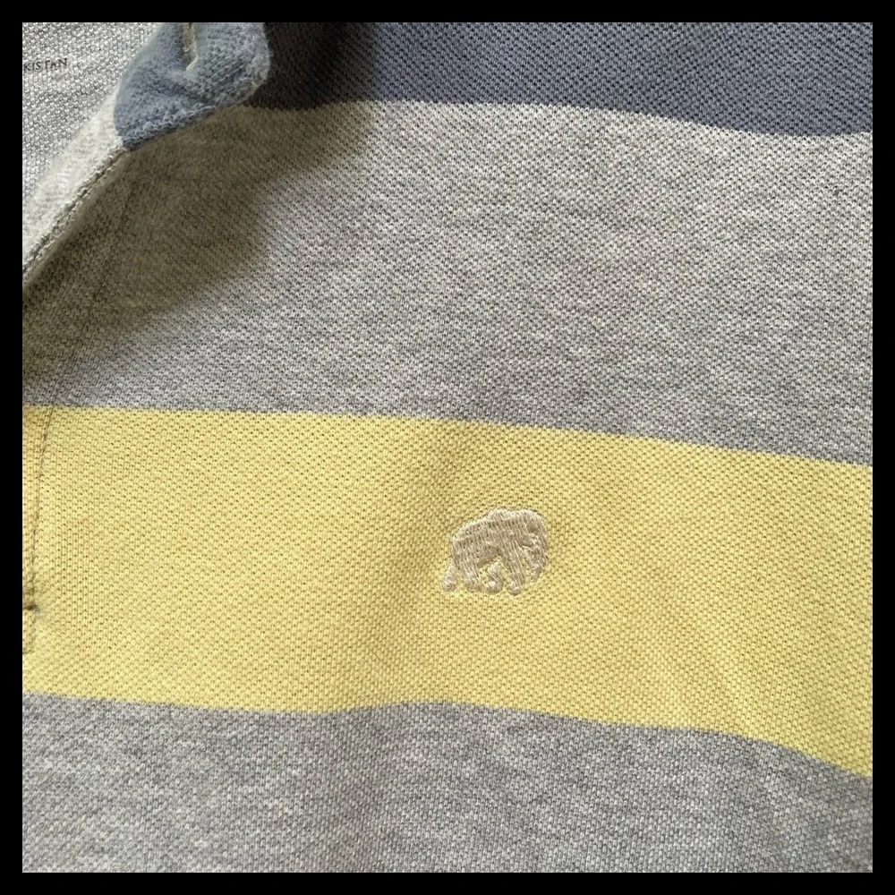 Banana Republic Mens Polo Shirt Striped Gray Blue Yellow Short Sleeve